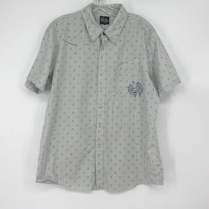 Fox Racing Mens Short Sleeve Button Up Shirt Grey Logo Casual Size L